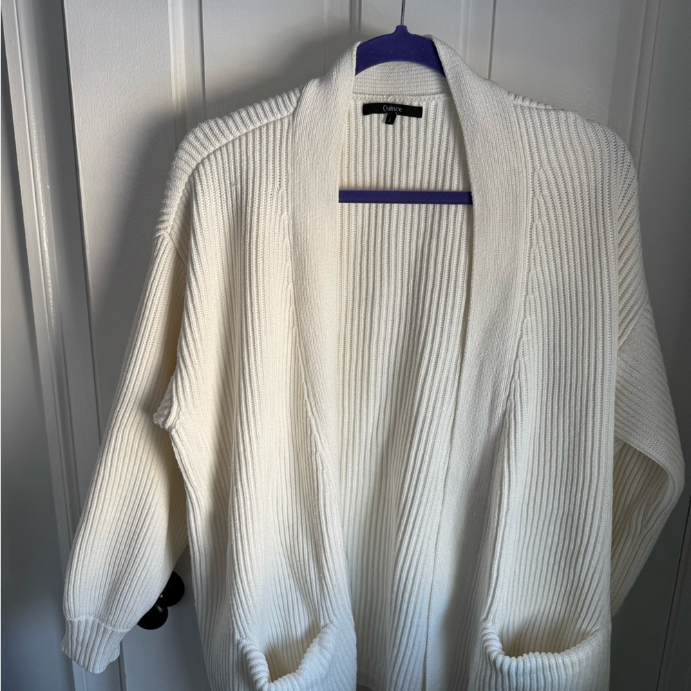 Quince Cream Ribbed Open-Front Cardigan